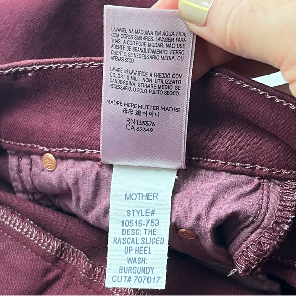 Mother The Rascal Sliced Up Heel Burgundy Play Date Denim Jean Women Size 26 NEW - Picture 7 of 16